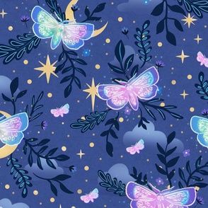 Dreamy night with iridescent moths (medium size version)