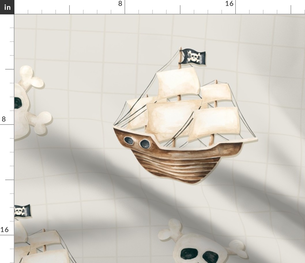 Pirates Ahoy Jolly Roger on Warm Gray 24 inch
