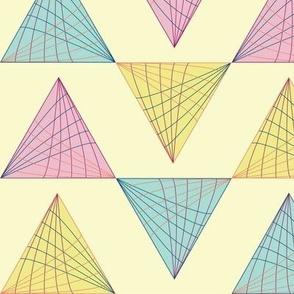 Retro Modern - Chevron - OP Art - Triangles - Cream - Blue - Pink - Yellow