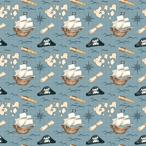 Pirates Ahoy Nautical Print on Ocean Blue 6 inch