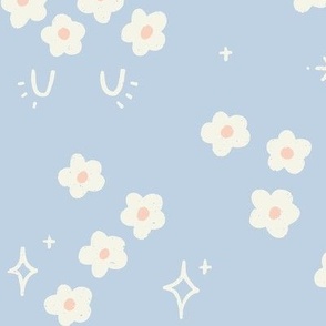 Floral Daisy Sweet Dreams Bedding -  Baby Blue and Cream || Flowers, Sparkles and Sleepy Eyes || Jumbo  