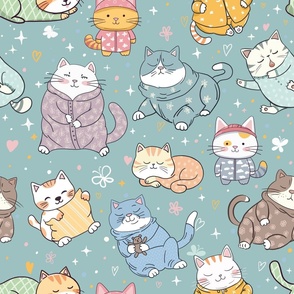 Sleeping kittens in pajamas
