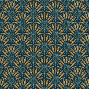 Arts and crafts abstract plants in blue and yellow - Small size 
