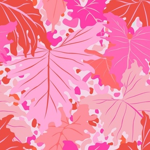 Tropical Philodendron Animal Print Party in Preppy Pink + Coral