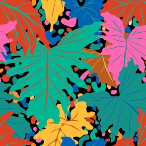 Tropical Philodendron Animal Print Party in Rainbow + Black
