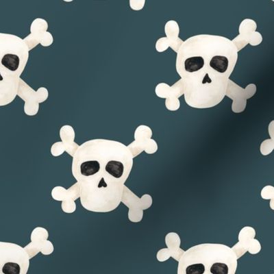 Pirates Ahoy Jolly Roger Skulls on Dark Blue 12 inch