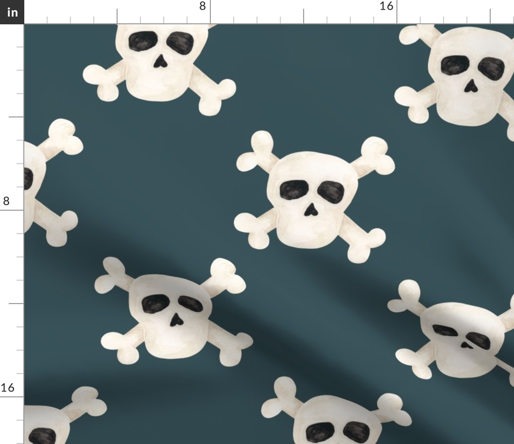 Pirates Ahoy Jolly Roger Skulls on Dark Blue 24 inch