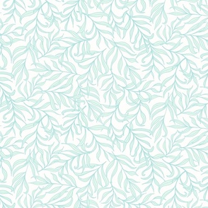 Willow Leaves scatter jumbo wallpaper scale in mint blue by Pippa Shaw