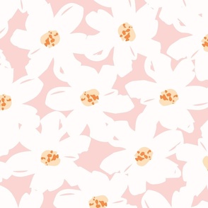 Dreamy Blooms - Pale Pink // Medium+ scale // off-white pink orange yellow fabric by @annhurleydesign