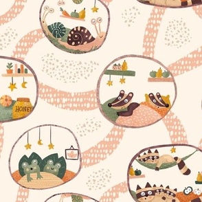 Sleeping Forest Animals with warm and cozy Earth tones