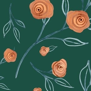 24" Floral Fusion Modern Vines and Flowers Peach and Green