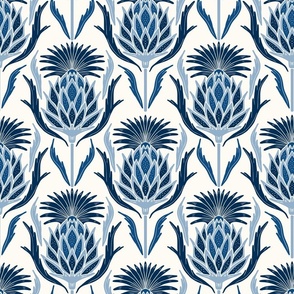 Thistle, Navy on Off white 
