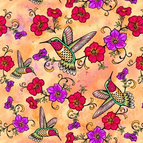 Hummingbird & Flowers - large