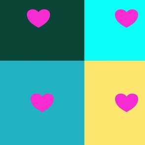 Heart in a box - pink in turquoise, blue, yellow, dark green (large)