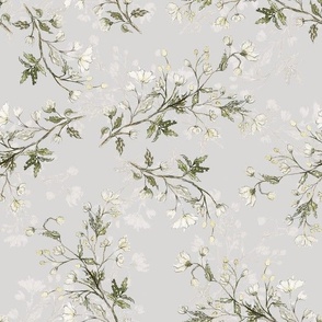 A single branch Watercolor and Graphite Grey Floral Pattern