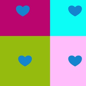 Heart in a box - blue in turquoise, lila, pink, olive (medium)