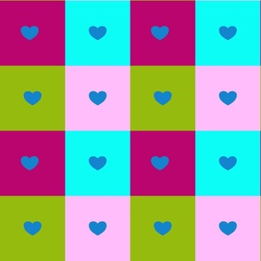 Heart in a box - blue in turquoise, lila, pink, olive (medium)
