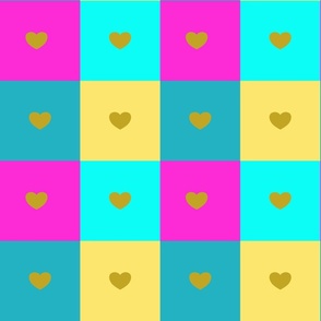 Heart in a box - gold in pink, yellow, blue, turquoise (medium)