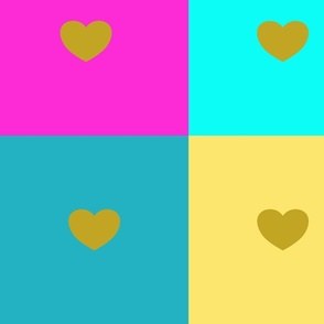 Heart in a box - gold in pink, yellow, blue, turquoise (large)
