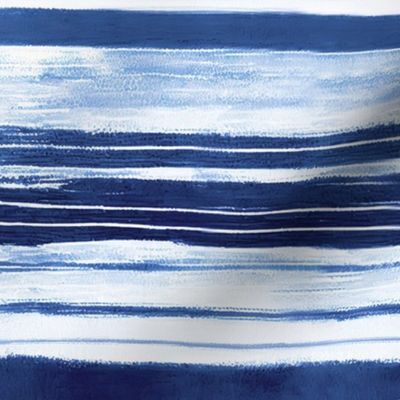 Navy Blue  White Horizontal Watercolor Stripes Smaller Scale