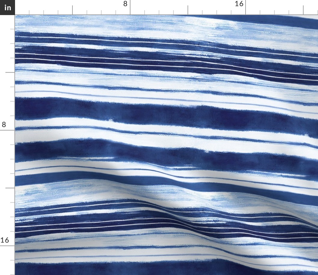 Navy Blue  White Horizontal Watercolor Stripes Smaller Scale