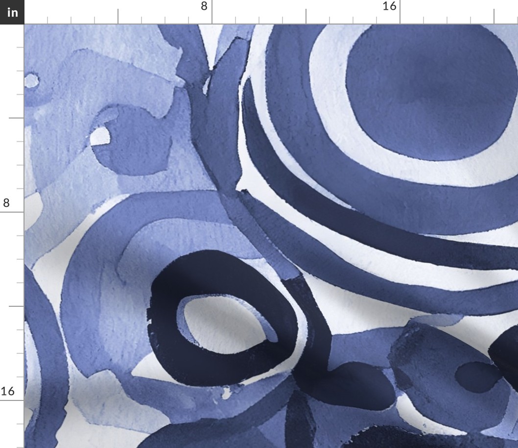 Loose Watercolor Circular Painted Shapes Pattern Navy Blue