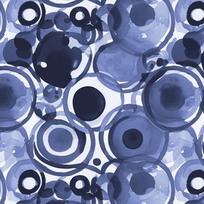 Loose Watercolor Circular Painted Shapes Pattern Navy Blue Smaller Scale