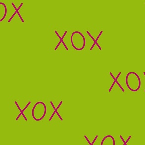 XOX all over the place - pink on green (large)