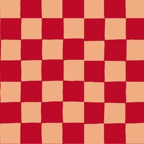 Hand Drawn Checkerboard caramel-red