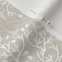 Deer Hummingbirds Taupe Damask