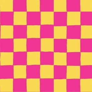 Hand Drawn Checkerboard hot pink-yellow small