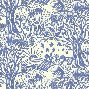 Linocut flower meadow blue Art Print by DESIGN d annick