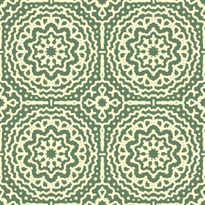 Mandala Sage Green Cream Geometric Bohemian Pattern 