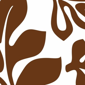 BROWN HAWAIIAN FLOWERS ON WHITE -LARGE SCALE