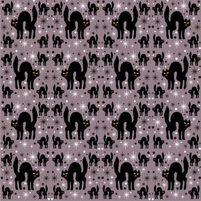 Retro Style Black Cats with Starbursts & Storm Cloud Background
