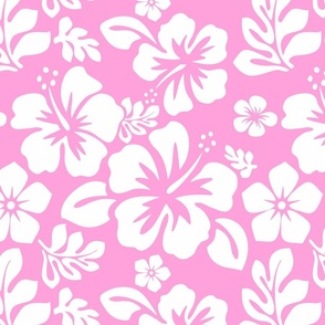 WHITE HAWAIIAN FLOWERS ON PINK -SMALL SIZE 