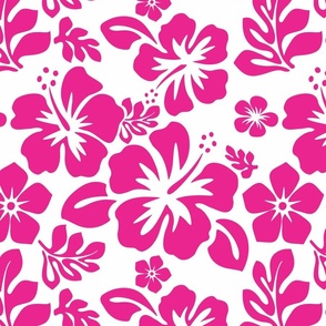 HOT PINK HAWAIIAN FLOWERS ON WHITE - SMALL SIZE