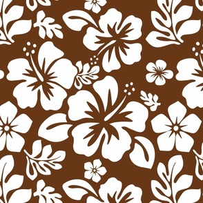 WHITE HAWAIIAN FLOWERS ON  CHOCOLATE BROWN -SMALL SIZE