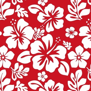 WHITE HAWAIIAN FLOWERS ON RED - SMALL SIZE