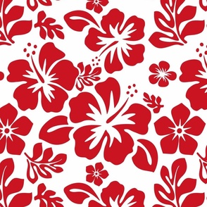 RED HAWAIIAN FLOWERS ON WHITE - SMALL SIZE