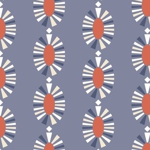 Blue and Rust Retro Abstract Floral Stripe
