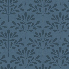 Small | Textured Foliage Branch Scallop Pattern in Navy