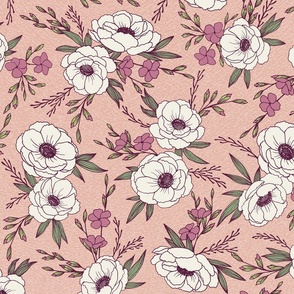 Italian Anemone Floral in Antique Pink