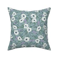 Italian Anemone Floral in Antique Blue (small scale)