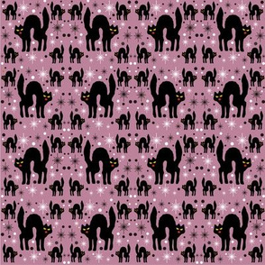Retro Style Black Cats with Starbursts & Dusty Rose Background