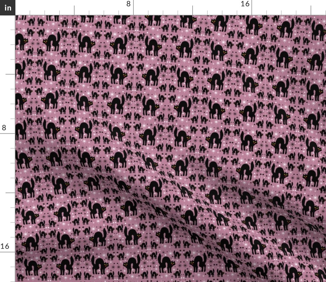 Retro Style Black Cats with Starbursts & Dusty Rose Background