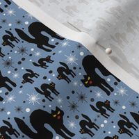 Retro Style Black Cats with Starbursts & Dusty Blueberry Background
