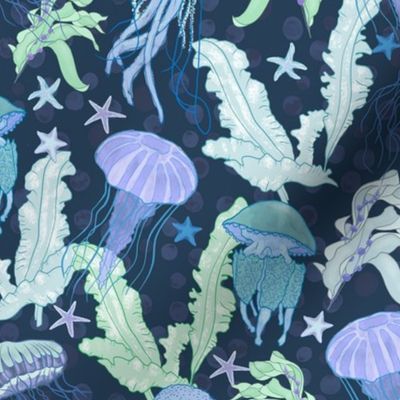 Jellyfish ocean, starfish, seaweed_ dark 30cm