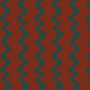 Wiggly Wavy Lines-Burnt Umber and Dark Emerald Green