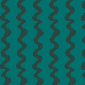 Thin, Thick Wiggly Wavy Lines- Dark Emerald Green and Jade
